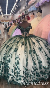 Ball Gown Emerald Green XV Floral Quinceanera Dresses 2025 - MyChicDress